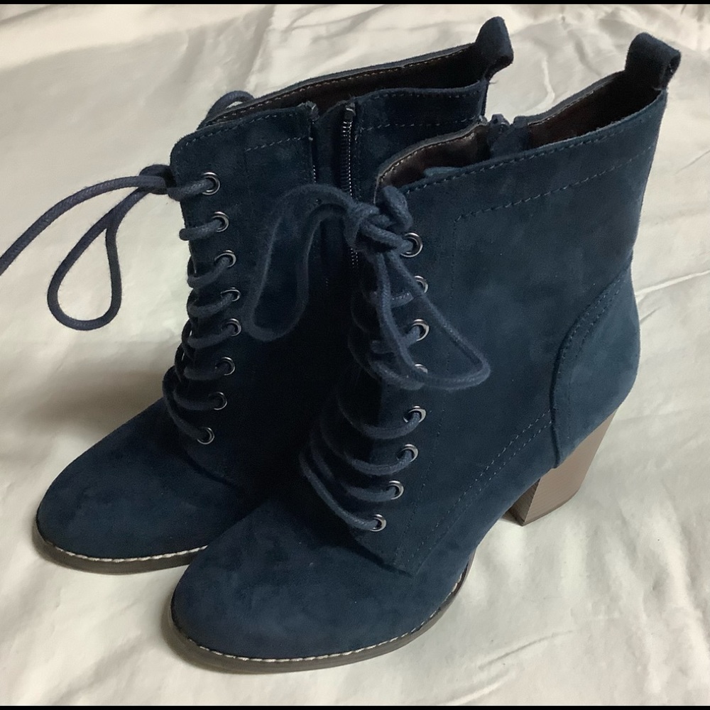 Candies Blue Suede Boots, Size 8.5